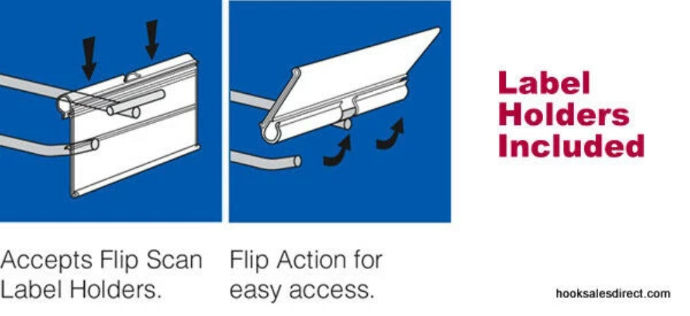 10 PACK 4 Inch Looped Flip Scan™ Metal Peg Hooks for Pegboard Label Holder Incl