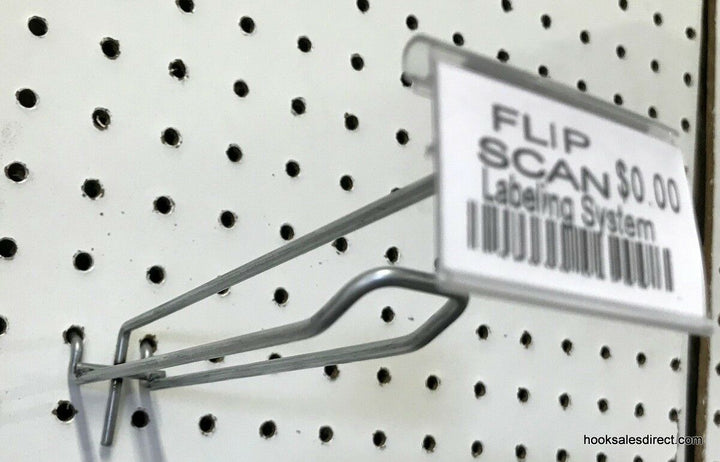 10 PACK 4 Inch Looped Flip Scan™ Metal Peg Hooks for Pegboard Label Holder Incl