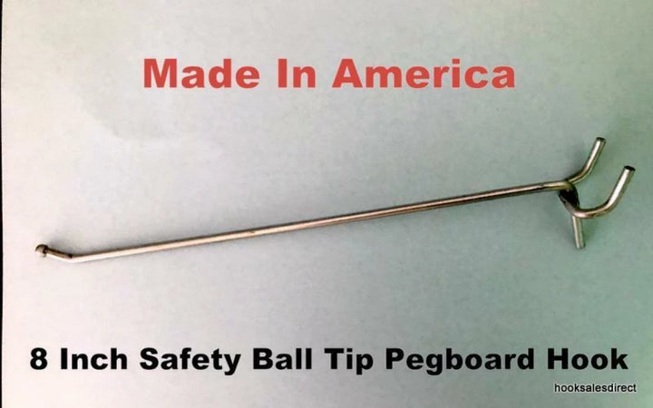 (250 PACK) USA Made 8 Inch Metal Peg Hooks. For 1/8 & 1/4" Pegboard or Slatwall
