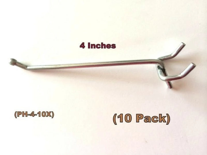 (10 PACK) 4 Inch All Metal Peg Hooks 1/8 to 1/4" Pegboard, Slatwall, Garage kit