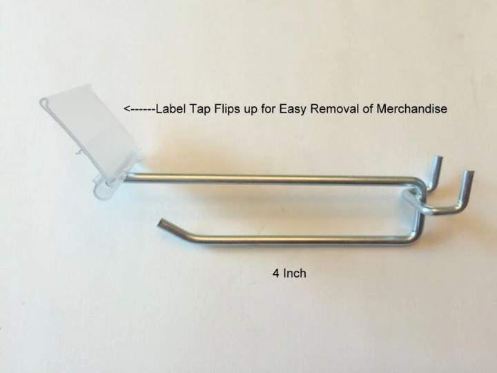 100 PACK 4 Inch Flip Scan™ Metal Peg Hooks w/Label Holder 1/8