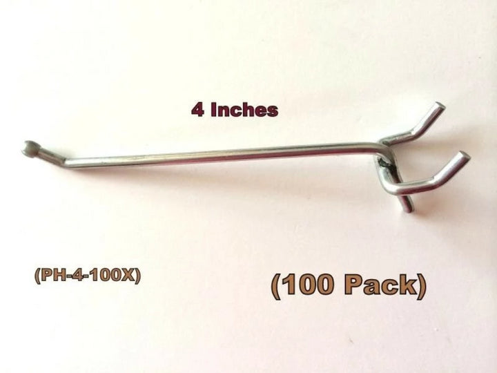 (100 PACK) 4 Inch All Metal Peg Hooks 1/8 to 1/4" Pegboard, Slatwall, Garage kit