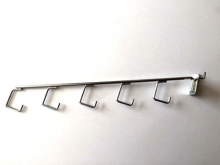 (2 Pack) Store Display Chrome Waterfall 5 Hook Rod Mounts Directly onto Pegboard