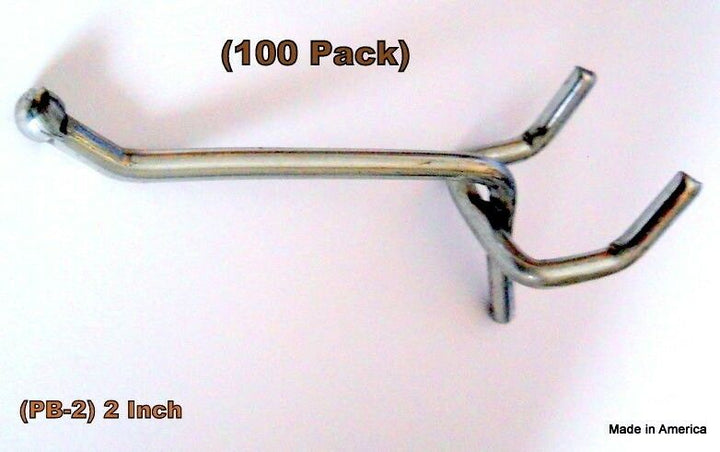 100 each 1" & 2" All Metal Peg Hooks 1/8 to 1/4" Pegboard, Slatwall, Garage kit