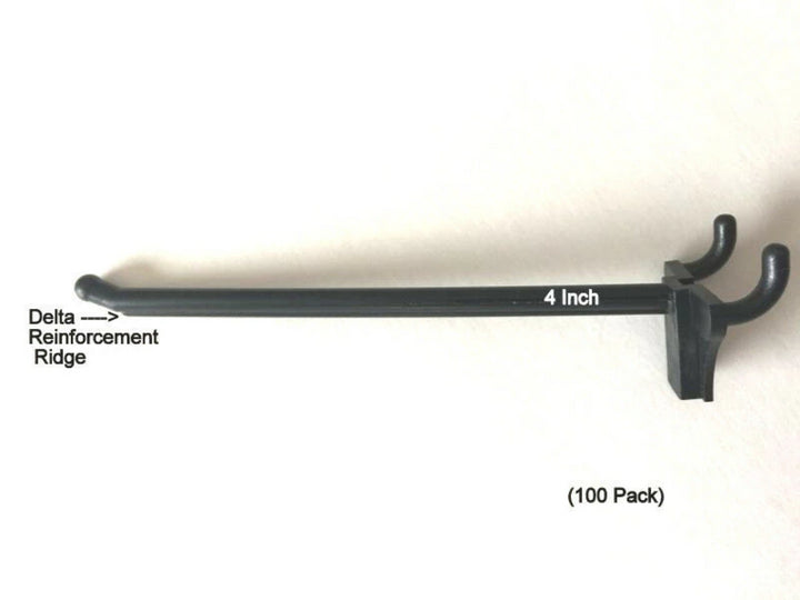 (100 PACK) 4 Inch Black Plastic Peg Hooks For 1/8" to 1/4" Pegboard. Made in USA