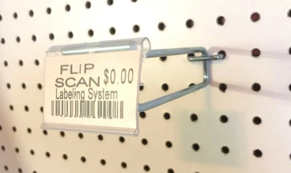 20 PACK 11 MEGA Flip Scan™ Metal Peg Hooks w/Label Holder 3/16" & 1/4" Pegboard