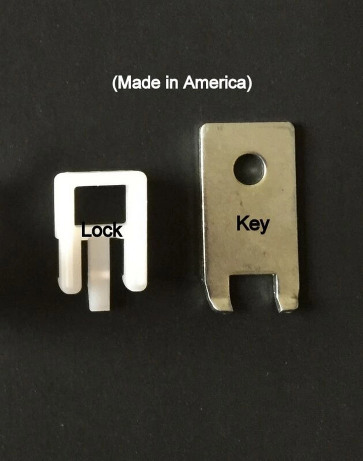 (20 PACK) White Peg Locks.  Fits Our 2" to 6" Plastic Pegboard Hooks (w/2 Keys)