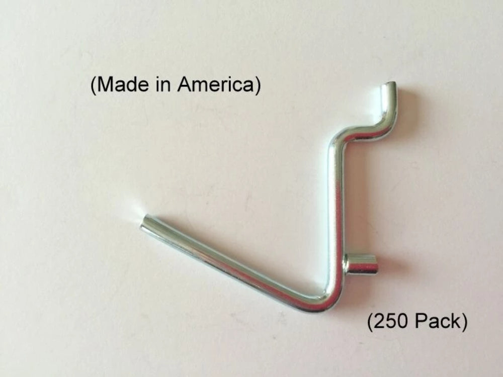 (250 PACK) Angle 1 1/2" Metal Peg Garage Hanger Hooks.  1/8 to 1/4 Inch Pegboard