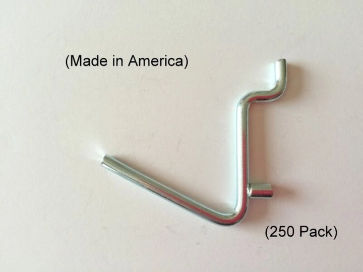 (250 PACK) Angle 1 1/2" Metal Peg Garage Hanger Hooks.  1/8 to 1/4 Inch Pegboard