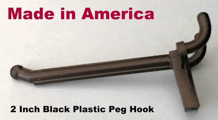 (10 PACK) 2 Inch Black Plastic Peg Hooks for 1/8" to 1/4" Pegboard (Made in USA)