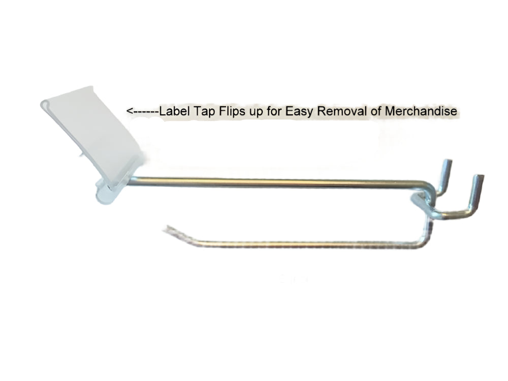 100 PACK 6 Inch Flip Scan™ Metal Peg Hooks w/Label Holder 1/8" to 1/4" Pegboard