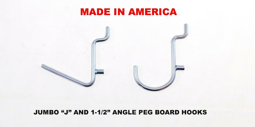 50 each 1 1/2 Angle & J Hook Metal Peg Garage Hanger Hooks -1/8 to 1/4" Pegboard