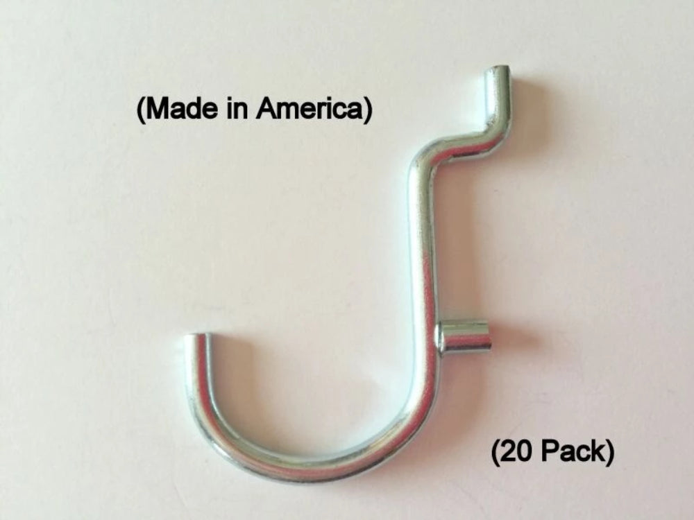 (20 PACK) 1" Jumbo 'J' Metal Peg Garage Hanger Hooks. 1/8 to 1/4 Inch Pegboard