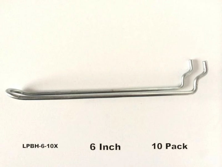 (10 PACK) 6" Looped Metal Peg Hooks w/Elevated Tip. Fits 1/8 to 1/4 Pegboard