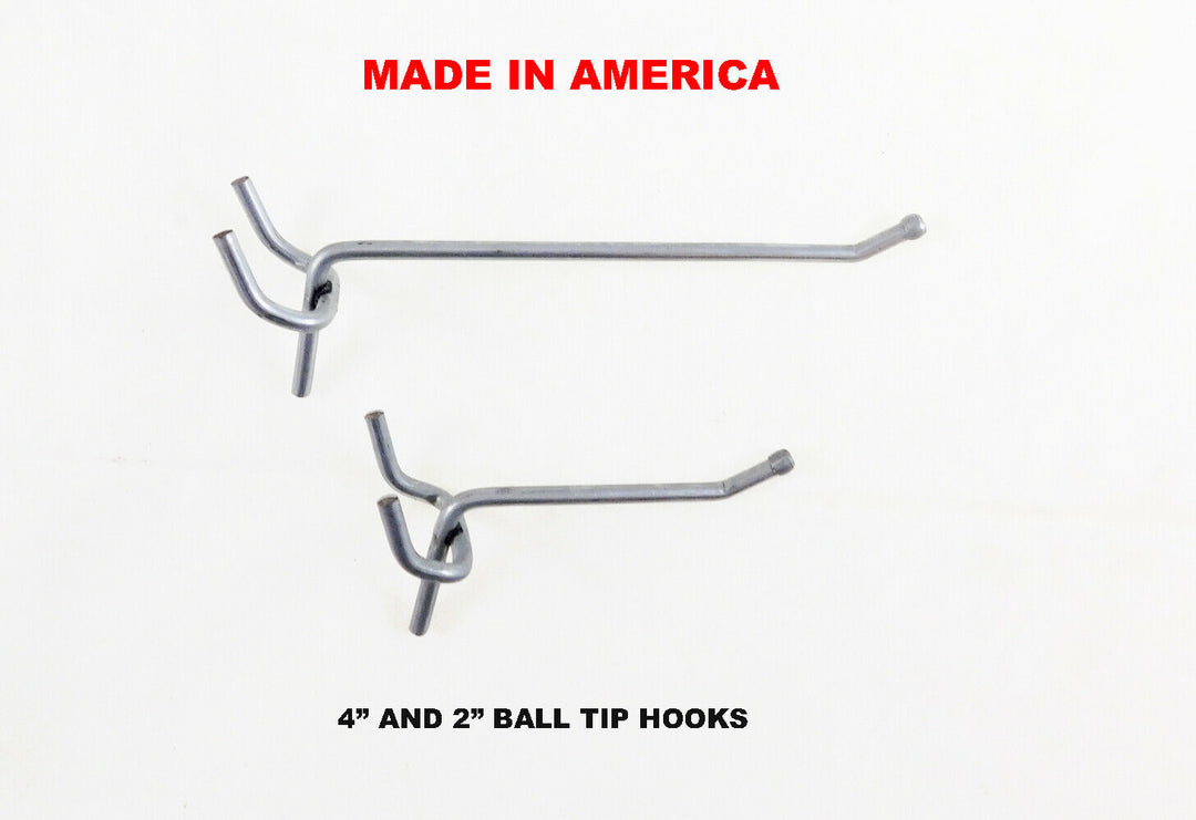 100 each 2" & 4" All Metal Peg Hooks 1/8" to 1/4" Pegboard Slatwall Garage kit