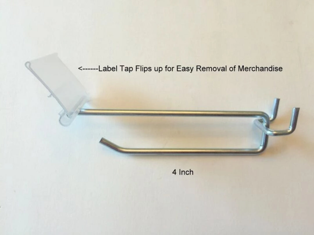 1,000 PACK 4" Flip Scan™ Metal Peg Hooks w/ Label Holder 1/8" to 1/4" Pegboard